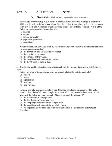 The first major reference to help you choose. . Ap statistics chapter 7a test